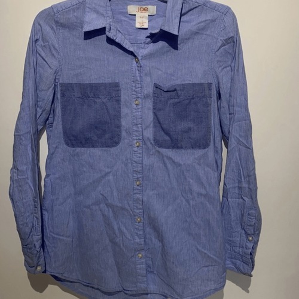 Joe Fresh Men's Long-Sleeve Button-Down Pointed Collar Blue Shirt Small‎